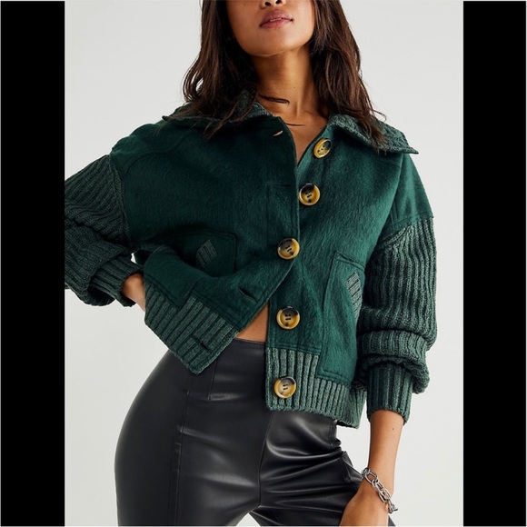 Free People Sweaters - NWOT Bennie Blanket Cardi In Deepest Spruce Combo XS